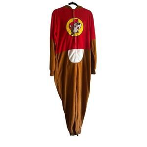 Buc-ee's Beaver Mascot Jumpsuit Costume Pajamas Red Size S/M Standard